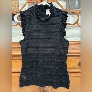 Cinq a sept Sheer Lace sleeveless silk Black top blouse size M